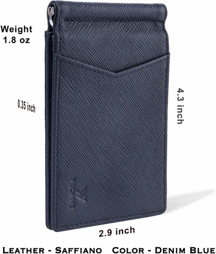 Vista 24 de YBONNE - Cartera fina con clip para dinero, de cuero auténtico, bloqueo RFID, minimalista