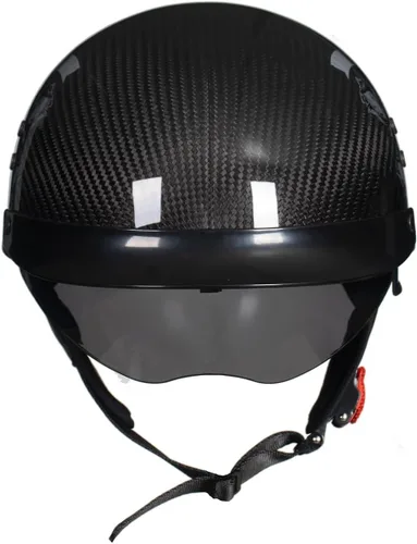 Vista 3 de DA-500 Casco de fibra de carbono para motocicleta, casco abierto de media carcasa aprobado por DOT con visera desplegable, casco ligero retro Rose