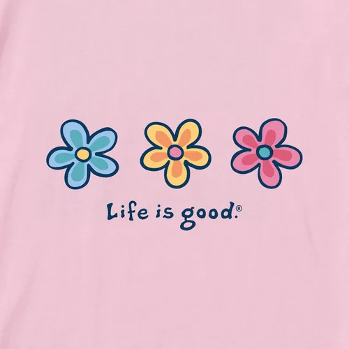 Vista 2 de Life is Good. Camiseta de manga larga para mujer con tres margaritas, color blanco nube