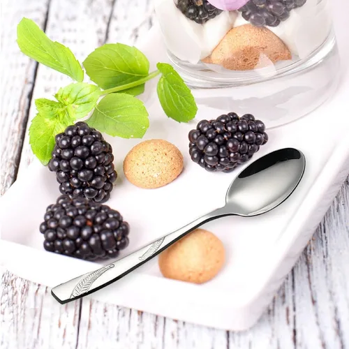 Vista 4 de Cuchara de postre de acero inoxidable de 16 piezas, juego de cubiertos de cuchara de postre de 6.02 pulgadas 6.02-Inch, Dessert Spoons, Cutlery