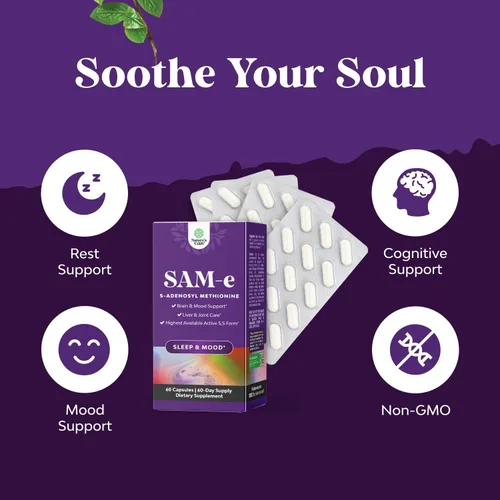 Vista 3 de Sam-E - Suplemento de apoyo al estado de ánimo de 200 mg - S-adenosil metionina Sam-E Suplemento para relajación natural para estimular el estado