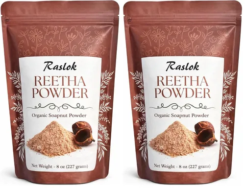 Vista 7 de Raslok Soapnut/Aritha/Reetha Powder para el cuidado del cabello Natural Sin conservantes ni aditivos añadidos (3.52 oz)