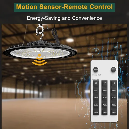 Vista 3 de Luces LED inteligentes de 200 W con controlador inteligente que admiten modo normal y modo de sensor de movimiento (ahorro de energía), luces UFO