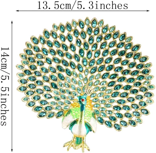 Vista 2 de Xinkulas Joyero de pavo real, estatuilla esmaltada con bisagras pintada a mano, decoración de recuerdo (verde)