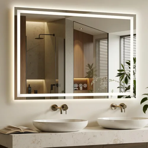Vista 15 de Espejo de baño LED de 16 x 24 pulgadas con luces, antiniebla, retroiluminado + luz frontal, espejo de tocador de baño iluminado para pared, función