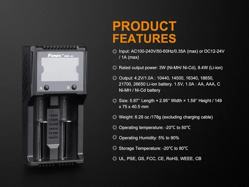 Vista 6 de EdisonBright Fenix are-A2 Cargador de batería inteligente para 21700/18650/16340 BBX5 Estuche de transporte de batería