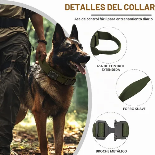 Vista 5 de Tactical AirTag Dog Collar, 100% Waterproof Integrated AirTag Holder Verde militar