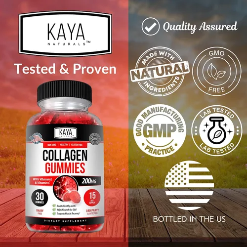 Vista 4 de Kaya Naturals Gomitas de colágeno para hombres y mujeres, suplemento Gomitas hechas en la naturaleza – 1000 mg de colágeno hidrolizado, vitamina