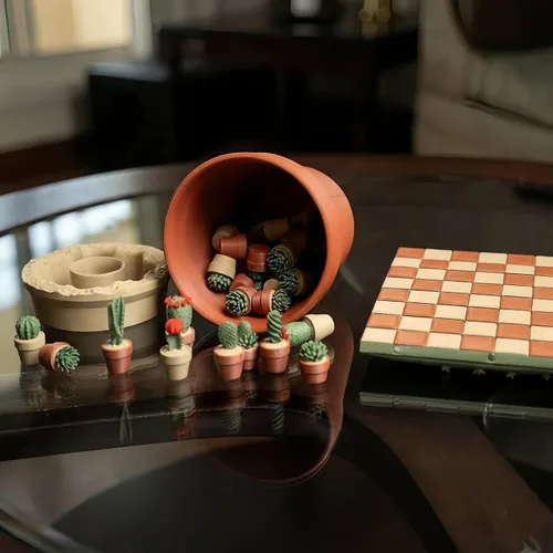 Vista 3 de Cactus Chess Set, 3D Printed Magnetic Chess Board, Roll Up Portable Travel Set, Easy Storage Novelty Chess Gift for Plant Lovers（Brown）