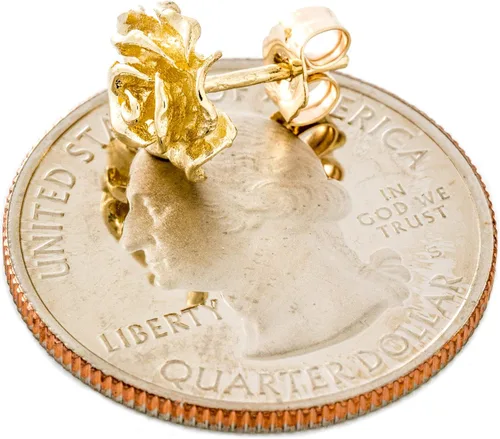 Vista 8 de Aretes de oro amarillo macizo de 14 quilates con diseño de flor de rosa, estilo hecho a mano, 38 pulgadas con poste y parte trasera de fricción