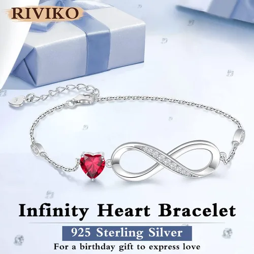Vista 3 de RIVIKO Pulsera de plata de ley 925 con símbolo de corazón infinito para mujer, ajustable, cumpleaños, Navidad, día de San Valentín, regalo