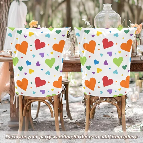 Vista 6 de Juego de 6 fundas decorativas para silla de escritorio de San Valentín con corazones de arco iris para sillas de comedor, funda de cojín suave