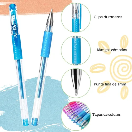 Vista 2 de Bolígrafos de gel con purpurina con estuche para libros de colorear para adultos, juego de 100 colores con purpurina con un 30% más de tinta de neón