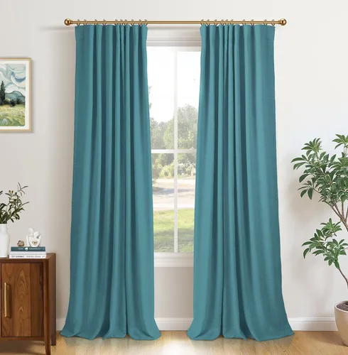 Vista 25 de INOVADAY Cortinas 100% opacas para dormitorio, cortinas opacas de color rosa bebé de 90 pulgadas de largo, cortinas opacas de lino con anillos