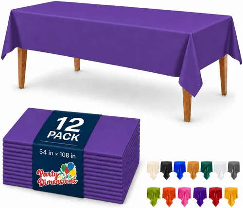 Vista 52 de Party Dimensions Mantel de plástico negro, paquete de 12 manteles rectangulares desechables de 54 x 108 pulgadas para mesas de 6 a 8 pies