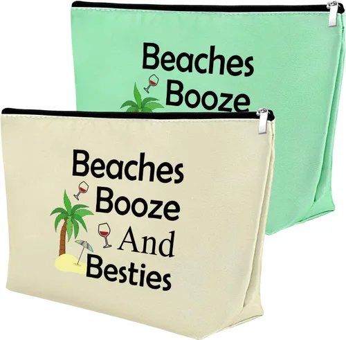 Vista 16 de Mxrymvu Regalos de playa para mujeres, bolsa de maquillaje, regalos para amantes de la playa, 2 piezas beige.