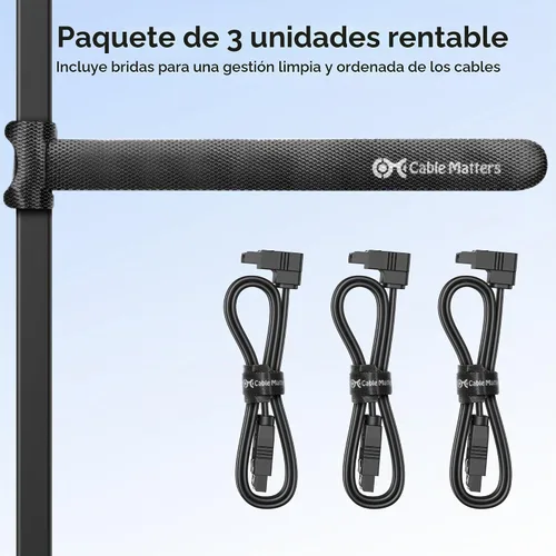 Vista 7 de Cable Matters Paquete de 3 cables SATA III de 90 grados de 6 Gbps, negro, 18 pulgadas Cable de datos de ángulo recto, para SSD, HDD, CD/DVD, disco