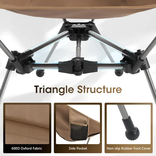 Vista 10 de Camptime Silla de camping portátil, silla de mochilero compacta ligera con bolsillo lateral, silla plegable de asiento ancho para camping