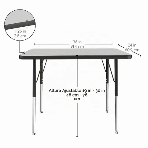 Vista 3 de FDP - Mesa rectangular de 24 x 36 pulgadas con patas giratorias estándar, color gris/negro