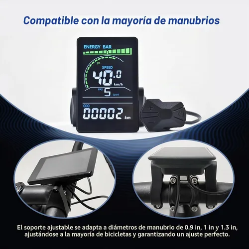 Vista 6 de Pantalla Ebike, protocolo UART No. 2, 24 V-60 V, computadora de ciclismo acrílica colorida con puerto de carga para dispositivos móviles, pantalla