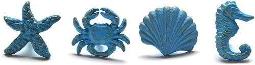 Vista 8 de Paquete de 4 tiradores de cajón con diseño de estrella de mar de caballo marino y cangrejo para aparador, armario, armario, cocina, playa, océano