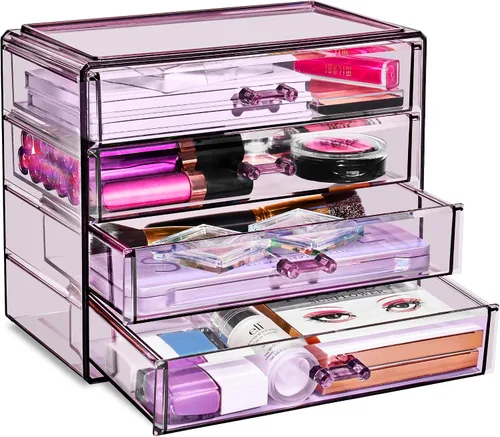 Vista 10 de Sorbus Organizador de maquillaje – Organizador de maquillaje acrílico de 4 cajones y almacenamiento para cosméticos, joyas, suministros de belleza