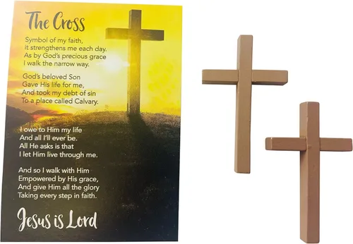 Vista 3 de Juego de 10 dijes de madera con cruz de bolsillo con tarjeta sagrada para regalo Pequeño recuerdo devocional, compañero de oración religiosa