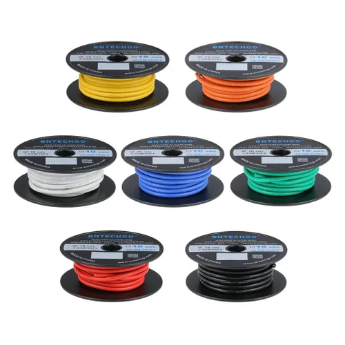 Vista 17 de BNTECHGO Carrete de alambre de silicona calibre 10 de 25 pies, alambre de cobre estañado trenzado de 10 AWG, color azul flexible