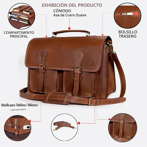 Vista 5 de Leather Messenger Bag For Men, Vintage Handmade Laptop Briefcase and Shoulder Bag for Men