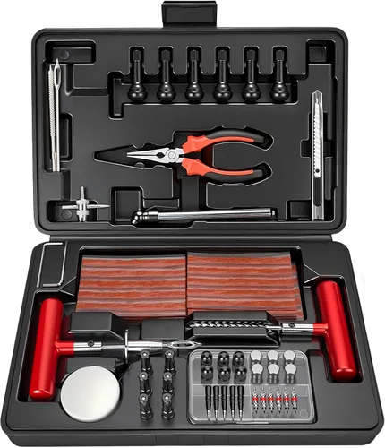 Vista 10 de ORCISH Kit de reparación de neumáticos, juego de 70 piezas, kit profesional de enchufes de neumáticos resistente, kit de parches de neumáticos