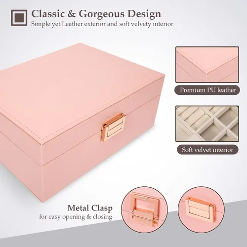 Vista 5 de LANDICI Organizador de joyas para mujeres y adolescentes, estuche grande de almacenamiento de joyas con espejo y bandeja extraíble de 2 capas