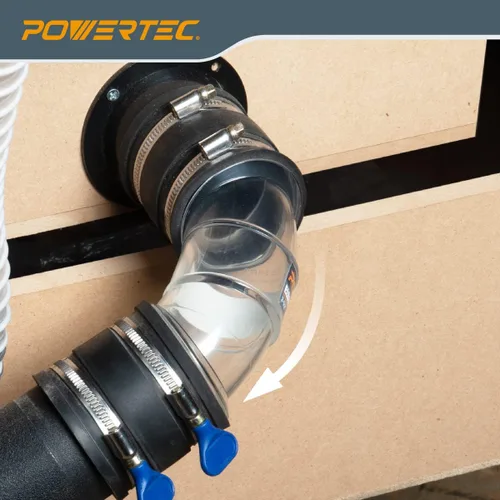 Vista 7 de POWERTEC 70336-P2 2-1/2" OD 90 grados Codo - Conector colector de polvo de plástico ABS (transparente), paquete de 2