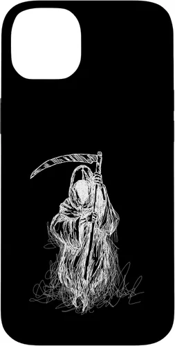 Vista 15 de iPhone 16 Halloween Grim Reaper Ghost with Scythe, Hand Sketch Case