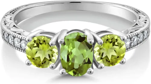 Vista 43 de Gem Stone King Anillo de compromiso de 3 piedras preciosas de oro blanco de 10 quilates con piedra natal y diamantes cultivados en laboratorio