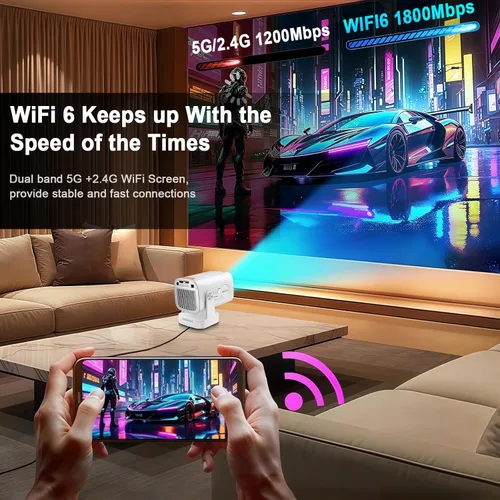 Vista 6 de WOOPKER Mini proyector HY260 Pro actualizado con WiFi y Bluetooth 5.4, enfoque automático/Keystone, soporte nativo 1080P para 4K, control remoto Air