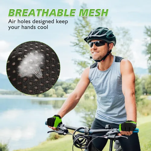 Vista 4 de Guantes de ciclismo con almohadilla absorbente de golpes, agarre extra, ajuste flexible, peso ligero, transpirable para hombres y mujeres ciclismo
