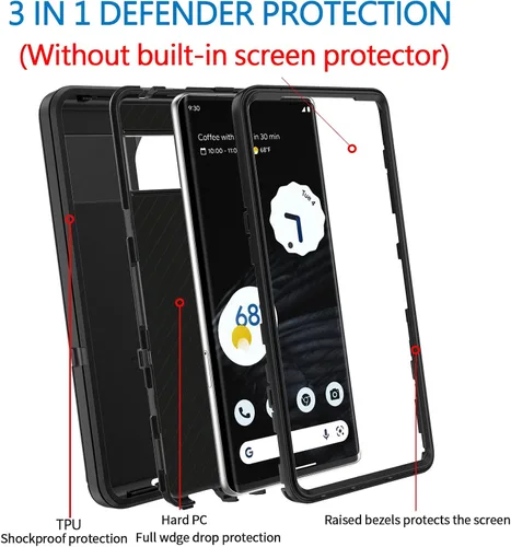 Vista 3 de Funda para Google Pixel 7a 5G, Pixel 7a Funda de teléfono resistente a prueba de golpes a prueba de polvo resistente Defender Protective, 3 en 1