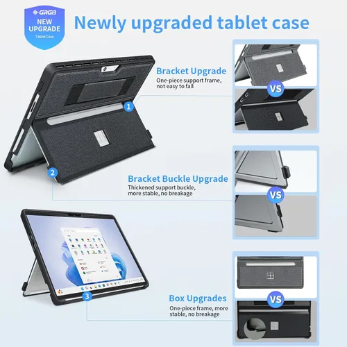 Vista 4 de Funda para Microsoft Surface Pro 11/10/9/8 de 13 pulgadas, con cubierta de soporte, correa de mano, funda resistente todo en uno compatible con Negro
