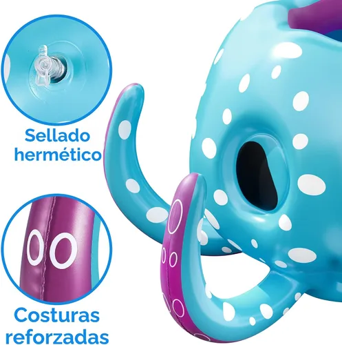 Vista 5 de iPlay, iLearn Juguetes de piscina de pulpo para niños, juego inflable 2 en 1 para piscina, juego de aro de baloncesto y lanzamiento de anillo, juego