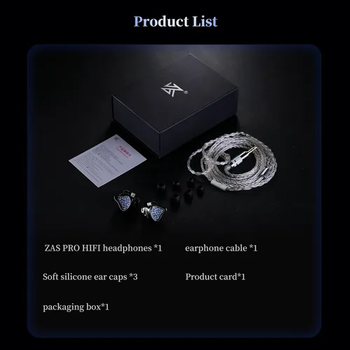 Vista 9 de KZ ZAS Pro - Monitor de oído, 1DD+7BA Hybrid IEM, cable de 0.1 in Negro