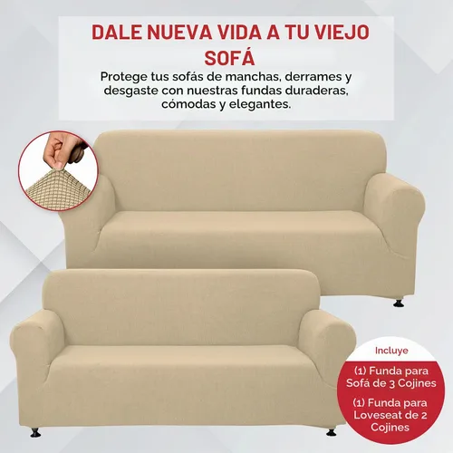Vista 4 de Sapphire Home - Juego de 2 fundas para sofá, sofá de 2 plazas, ajuste elástico, sin arrugas, funda protectora para muebles para 3/2 cojines Beige