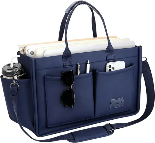 Vista 11 de Bolso de lona para mujer con bolsillos, bolso cruzado para portátil de trabajo, bolso de hombro para todo lo demás, bolso de lona para todos