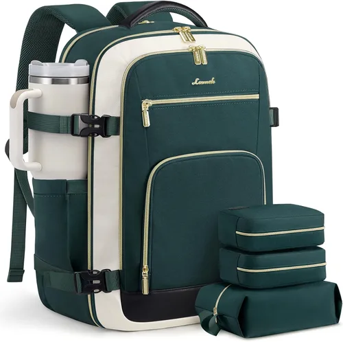 Vista 27 de LOVEVOOK Mochila de viaje para mujer y hombre, Beige, Mochilas de viaje