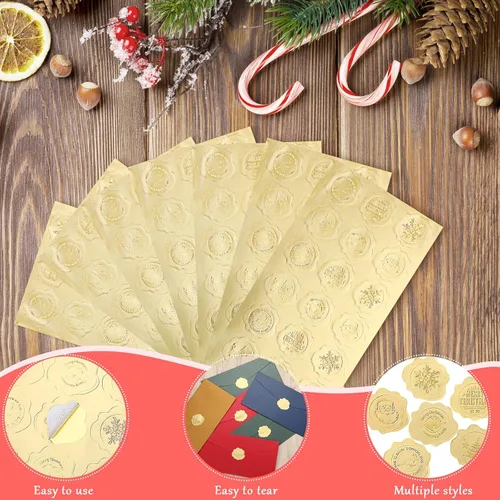 Vista 5 de Gersoniel 480 sellos de sobres de Navidad en relieve, calcomanías de papel de cera para sellar sobres, sellos autoadhesivos para tarjetas