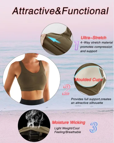 Vista 5 de RUNNING GIRL - Brasier deportivo de alto impacto para mujer, brasier de espalda cruzada, brasier de entrenamiento, brasier de yoga de línea larga