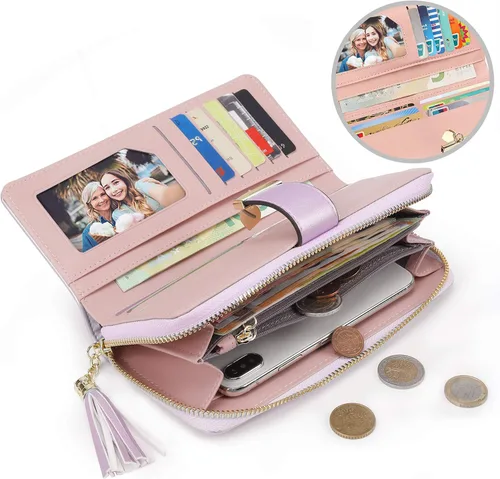 Vista 3 de Carteras RFID para mujer con múltiples ranuras para tarjetas y compartimento para teléfono celular