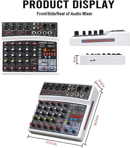Vista 9 de BOMGE Mezclador de sonido de audio de 6 canales – Consola de mezcla de DJ digital profesional para transmisión en vivo, karaoke y grabación estéreo