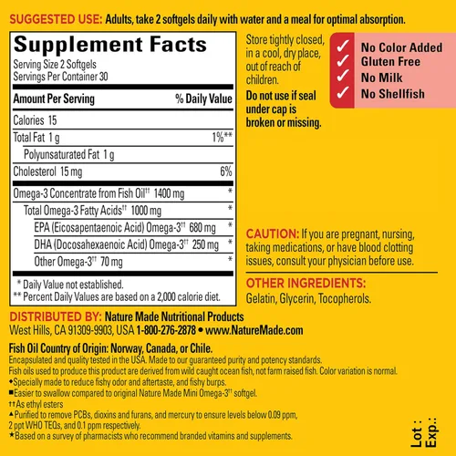 Vista 7 de Nature Made Burp Less Fish Oil Omega 3, 1400 mg Minis, 60 Softgels