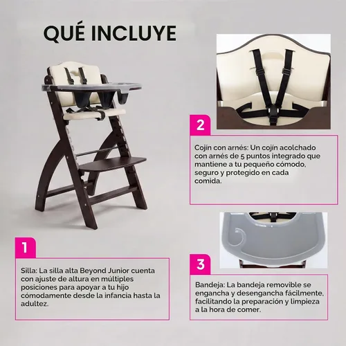 Vista 3 de Silla alta de madera con bandeja, de Abiie Beyond La solución de asiento perfecta para tu hijo como silla alta para comedor