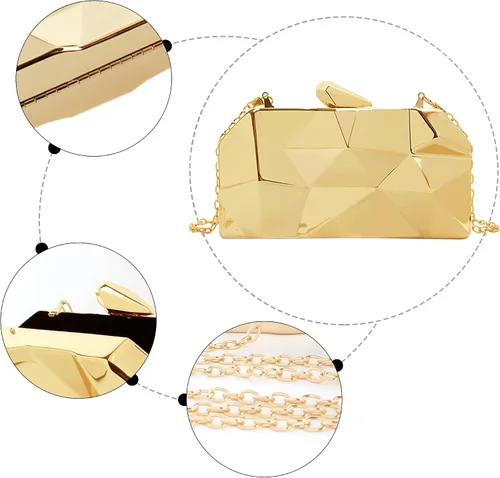 Vista 7 de Reberomantic - Bolso de mano para mujer con patrón de celosía, geométrico, con cadena, tipo clutch para la noche